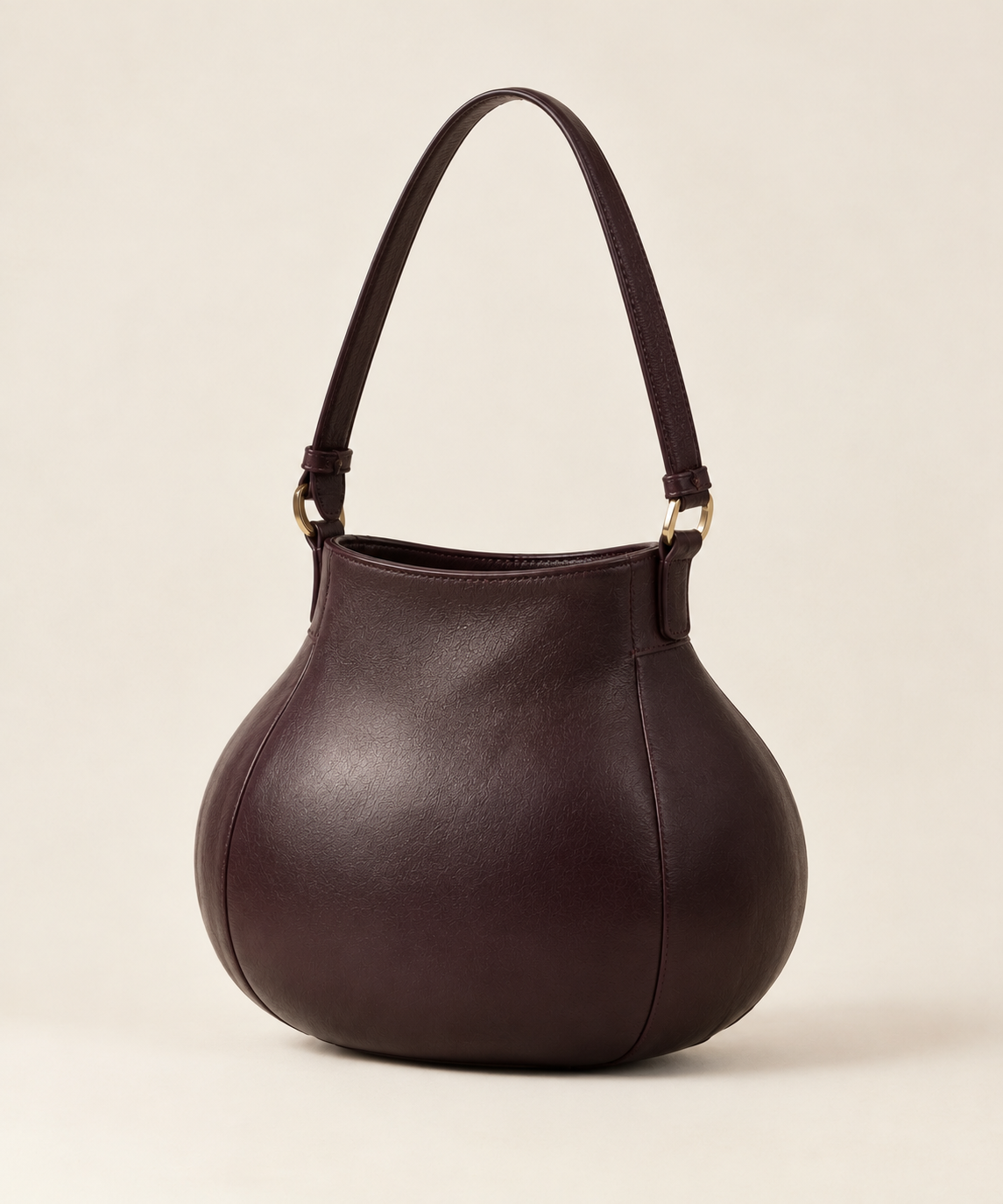 Kudam-Inspired Leather Shoulder Bag in deep aubergine